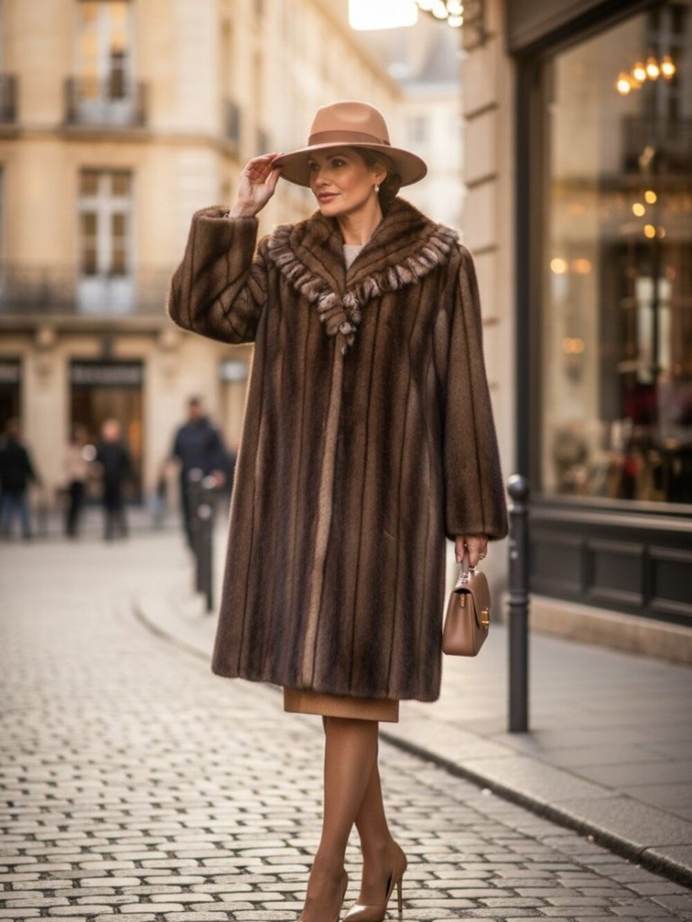 Women's Faux Fur Designer C H Couture Helene Brown Faux Mink Fur Coat 12.R